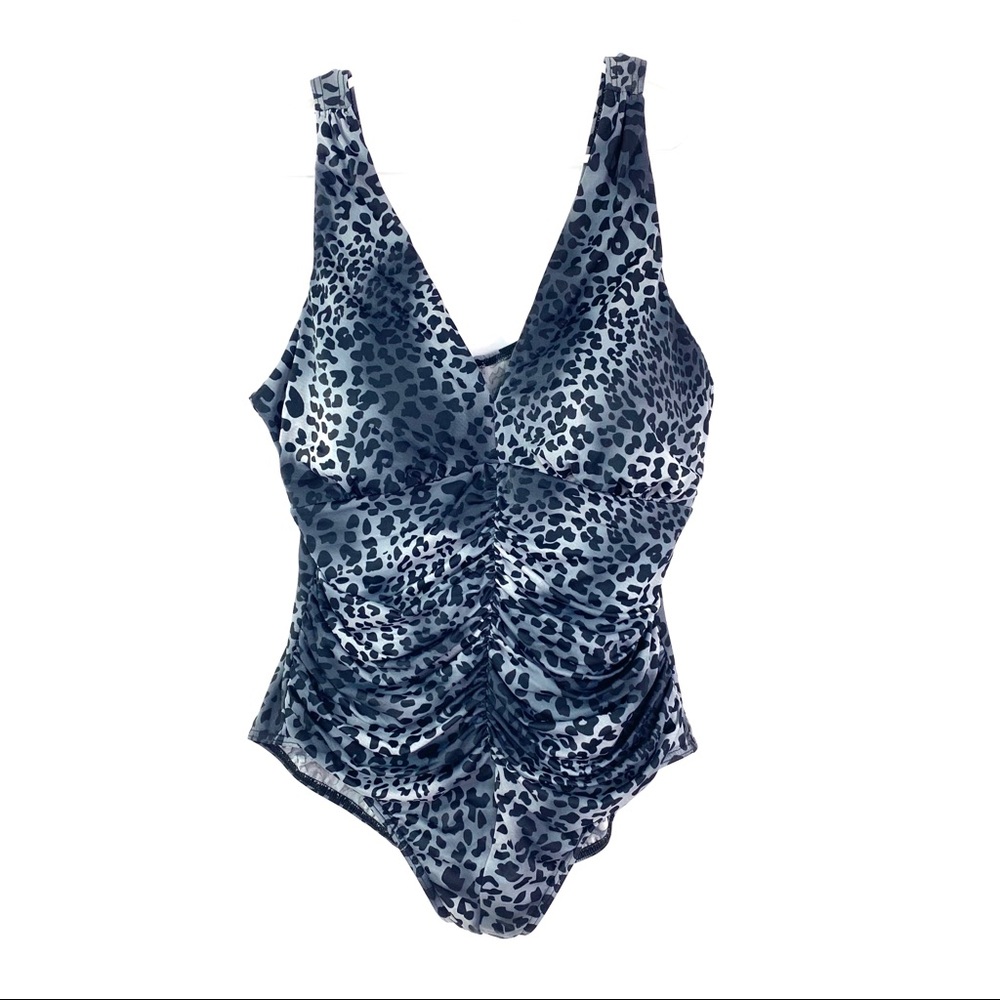 Miraclesuit Navy Leopard-Print Ruched One-Piece Swimsuit